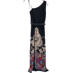 Y2K Maxi Dress Womens Small Tribal Boho Indie Whimsy Fairy Stretch Belted Long